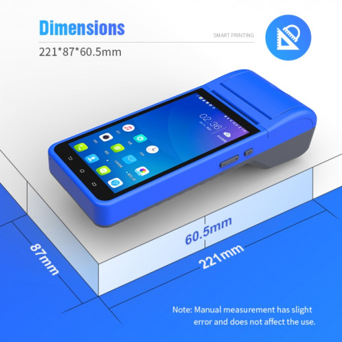 ZJ-6000 58mm PDA Handheld 5.5 pouces Code à barres Code bidimensionnel Android Smart Scan Code Caisse enregistreuse Machine d'impression thermique, Prise UE (Bleu) SH91EU1685-016