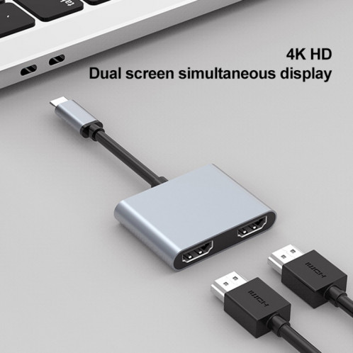 2 en 1 USB-C / TYPE-C à 2 x Adaptateur de moyeu HDTV ports HDTV SH69151749-07