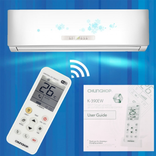 CHUNGHOP K-390EW WiFi climatiseur universel intelligent télécommande A / C avec rétro-éclairage et lumière LED et base, prise en charge du réseau 2G / 3G / 4G / WiFi, prise ue SC33EU1938-010