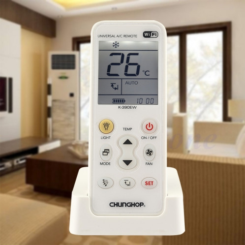 CHUNGHOP K-390EW WiFi climatiseur universel intelligent télécommande A / C avec rétro-éclairage et lumière LED et base, prise en charge du réseau 2G / 3G / 4G / WiFi, prise ue SC33EU1938-010