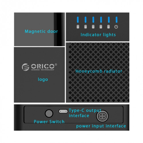 ORICO DS500C3 Boîtier de disque dur USB-C / Type C de type magnétique à 3,5 baies avec indicateur DEL bleu SO6983924-013