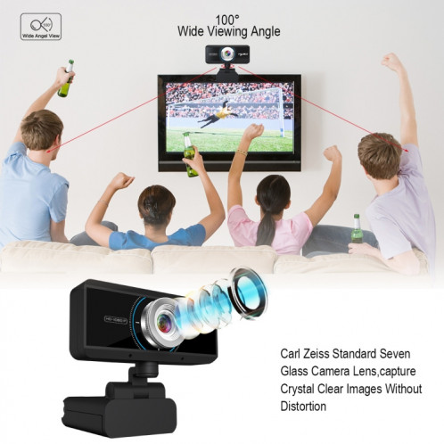 HXSJ S4 1080P Caméra 180 ° HD réglable à mise au point manuelle avec caméra Vedio Webcam PC avec microphone (noir) SH410B1719-015