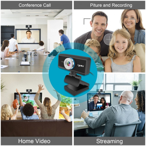 HXSJ S4 1080P Caméra 180 ° HD réglable à mise au point manuelle avec caméra Vedio Webcam PC avec microphone (noir) SH410B1719-015