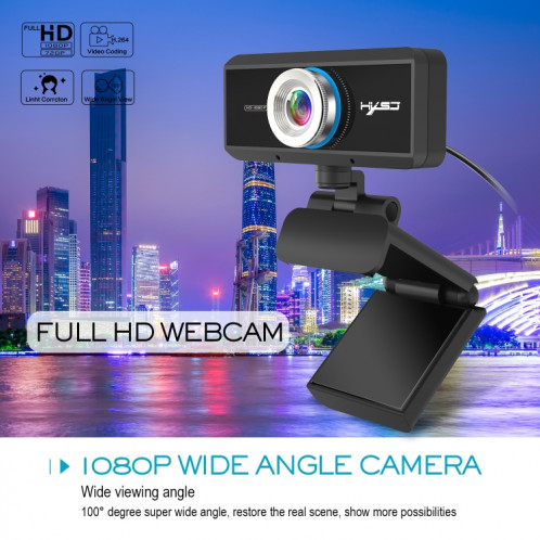 HXSJ S4 1080P Caméra 180 ° HD réglable à mise au point manuelle avec caméra Vedio Webcam PC avec microphone (noir) SH410B1719-015