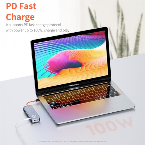 Adaptateur de concentrateur d'extension multifonction ROCK TR03 8 en 1 Type-C / USB-C vers HDMI (gris) SR452H429-011