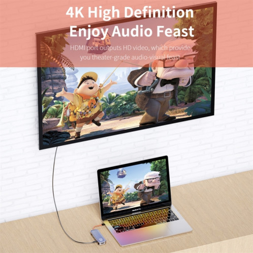 Adaptateur de concentrateur d'extension multifonction ROCK TR03 8 en 1 Type-C / USB-C vers HDMI (gris) SR452H429-011