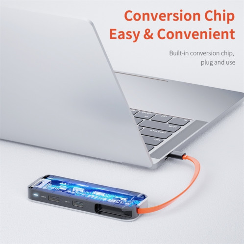 Adaptateur de concentrateur d'extension multifonction ROCK TR03 8 en 1 Type-C / USB-C vers HDMI (gris) SR452H429-011