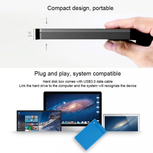 SEATAY HD213 Sans outil SATA sans vis 2,5 pouces USB 3.0 Interface HDD Boîtier, La capacité de support maximale: 2 To (Bleu) SH687L1289-09