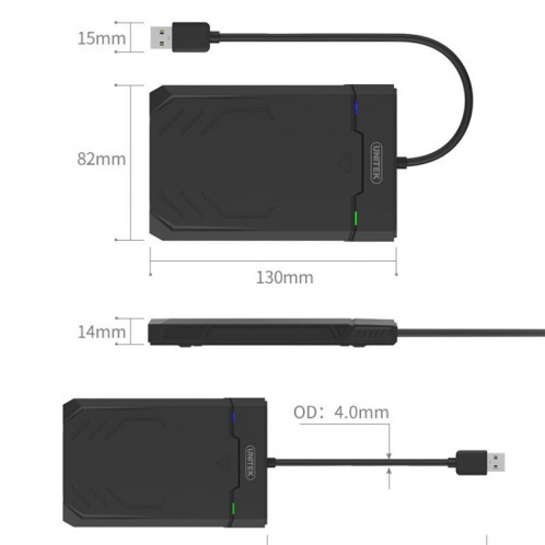 UNITEK SATA 2.5 pouces USB 3.0 Interface HDD Boîtier, Longueur: 30 cm SH7693380-012