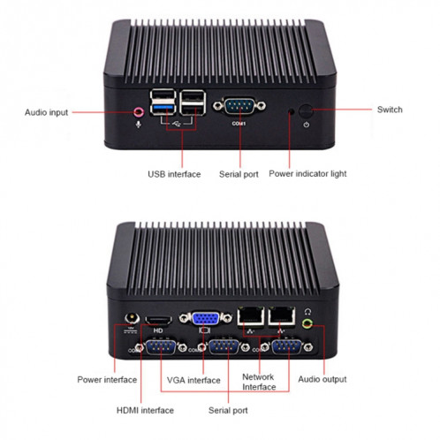 PC de contrôle industriel sans fanless avec 4 ports USB et port COM RS-232, 8 Go de RAM, N2920 Intel Celeron N2920 2.0GHz Quard Core, Support Bluetooth 4.0 & 2.4G / 5.0g Wifi Dual-Band (Noir) SH735B1292-09