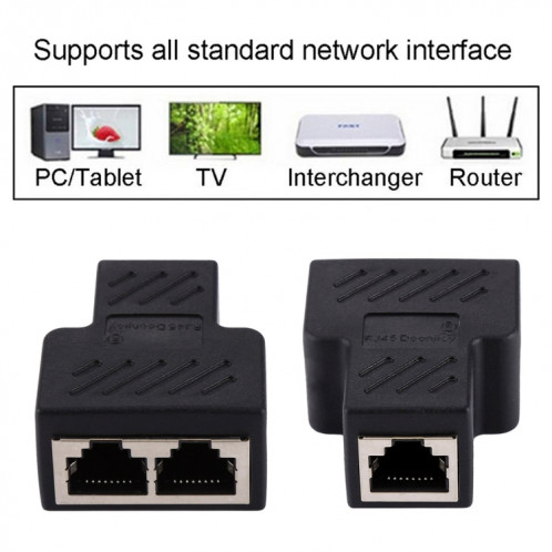 Réseau de cristal directement à travers la tête de connecteur de ligne femelle à femelle à trois têtes RJ45 Interface Extension Device (Noir) SC872B1580-07