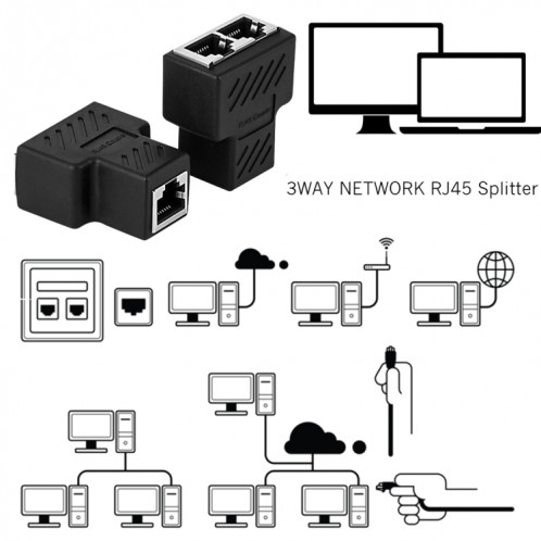Réseau de cristal directement à travers la tête de connecteur de ligne femelle à femelle à trois têtes RJ45 Interface Extension Device (Noir) SC872B1580-07