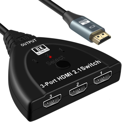 Boîte de sélection de sélecteur HDMI 8K à 3 ports avec câble en queue de cochon (noir) SH881B662-07