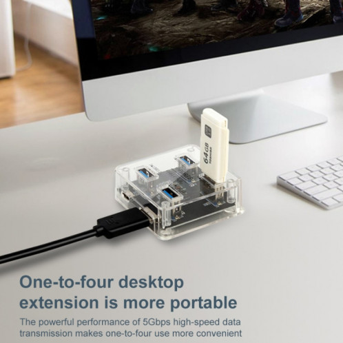 HUB Transparent carré de bureau multifonctionnel USB3.0 4 en 1 SH8019806-06
