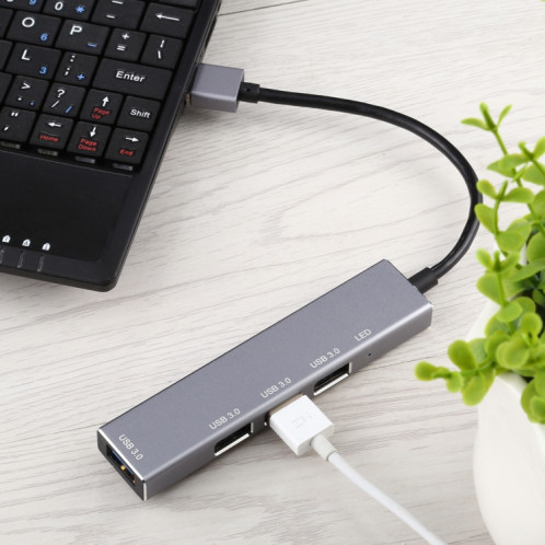 3019 4 x USB 3.0 vers USB 3.0 Adaptateur HUB en alliage d'aluminium avec indicateur LED (gris argenté) SH58SH1361-06