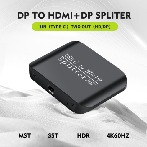 NK-E60 Type-C / USB-C vers HDMI, DP DisplayPort Splitter MST / SST Monitor Switcher (Noir) SH100B1892-09