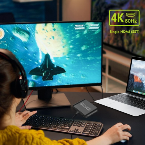 NK-E60 Type-C / USB-C vers HDMI, DP DisplayPort Splitter MST / SST Monitor Switcher (Noir) SH100B1892-09