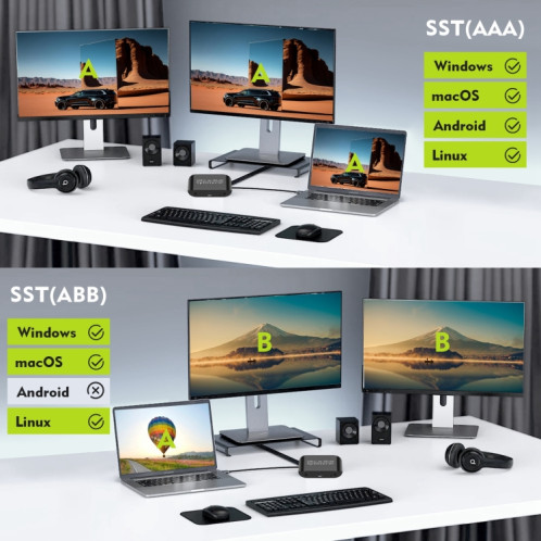 NK-E60 Type-C / USB-C vers HDMI, DP DisplayPort Splitter MST / SST Monitor Switcher (Noir) SH100B1892-09