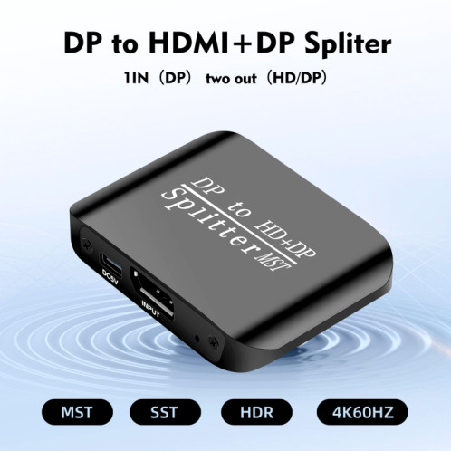 NK-W60 DP DisplayPort vers HDMI, répartiteur DP DisplayPort MST / SST commutateur de moniteur (noir) SH109B1280-09