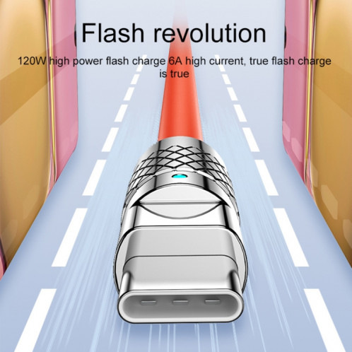 Mech Series 6A 120W USB vers USB-C / Type-C Câble de données de charge rapide en silicone à prise métallique, Longueur: 1,8 m (Orange) SH235E850-07