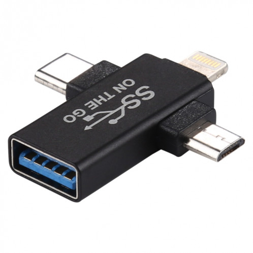 Adaptateur OTG multifonction 3 en 1 USB 3.0 à 8 broches + Micro USB + Interface USB-C / Type-C SH8369882-08