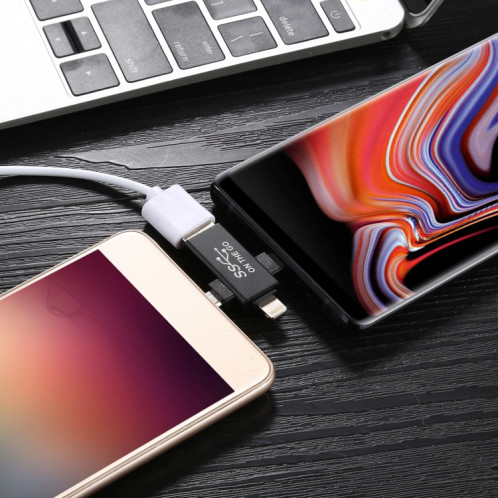 Adaptateur OTG multifonction 3 en 1 USB 3.0 à 8 broches + Micro USB + Interface USB-C / Type-C SH8369882-08