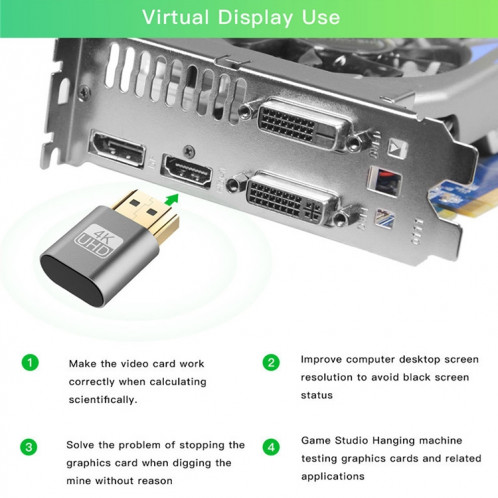 Adaptateur d'affichage virtuel VGA HDMI 1.4 DDC EDID Émulateur d'affichage sans tête à prise factice (rose) SH422F1534-09