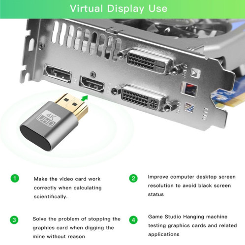 Fiche factice VGA virtuel Adaptateur HDMI 1.4 Affichage DDC EDID Emulator Headless Display (Gray) SH422H480-09