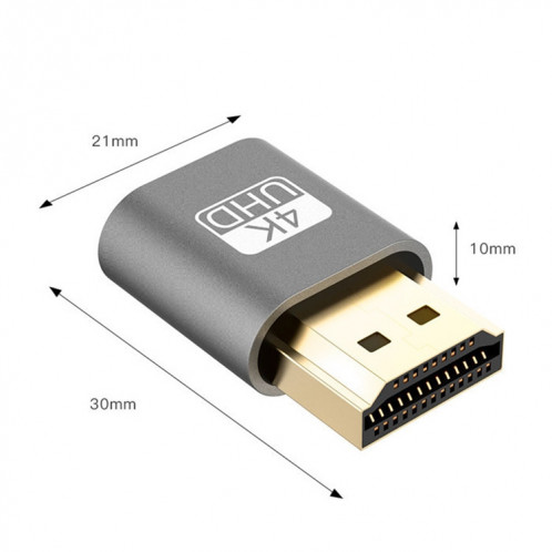 Adaptateur d'affichage virtuel VGA HDMI 1.4 DDC EDID Émulateur d'affichage sans tête à prise factice (argent) SH422S923-09