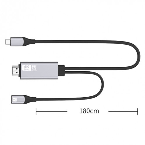 9572PD Câble adaptateur vidéo USB-C / Type-C mâle vers HDMI mâle 4K HD, longueur du câble: 1,8 m SH8456962-012