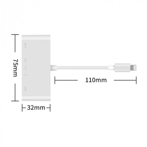 75215 5 en 1 8 broches vers HDMI + fente pour carte SD + fente pour carte TF + USB + port de charge 8 broches convertisseur vidéo HD SH8457808-012