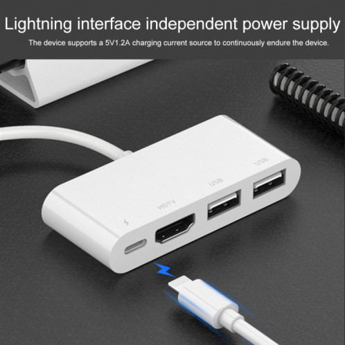 75216 4 en 1 8 broches vers HDMI + charge 8 broches + 2 ports USB convertisseur vidéo HD SH84581524-012