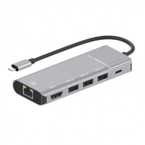 79591 6 en 1 8 broches vers RJ45 + HDMI + charge 8 broches + 3 ports USB 2.0 Station d'accueil de convertisseur de concentrateur multifonctionnel SH8459328-06