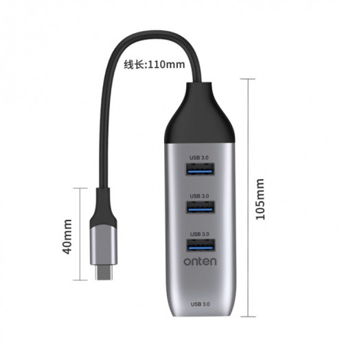 Onten 95118U 4 en 1 USB-C / Type-C vers Port Ethernet Gigabit + 3 ports USB 3.0 Station d'accueil de convertisseur de concentrateur multifonctionnel SO8460177-06