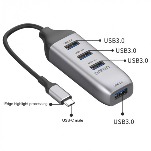 Onten 95118U 4 en 1 USB-C / Type-C vers Port Ethernet Gigabit + 3 ports USB 3.0 Station d'accueil de convertisseur de concentrateur multifonctionnel SO8460177-06