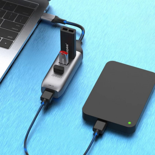 Onten 95118U 4 en 1 USB-C / Type-C vers Port Ethernet Gigabit + 3 ports USB 3.0 Station d'accueil de convertisseur de concentrateur multifonctionnel SO8460177-06