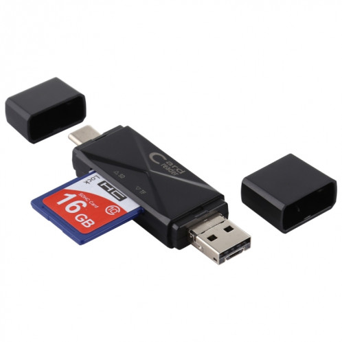 Lecteur de carte USB-C / Type-C + SD + TF + Micro USB vers USB 2.0 (noir) SH512B704-010
