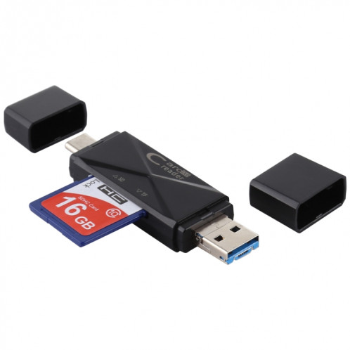 Lecteur de carte USB-C / Type-C + SD + TF + Micro USB vers USB 3.0 (noir) SH513B1087-010