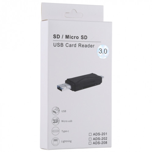 Lecteur de carte USB-C / Type-C + SD + TF + Micro USB vers USB 3.0 (noir) SH513B1087-010