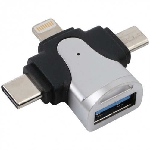 3 en 1 8 broches + USB-C / Type-C + micro USB mâle à l'adaptateur d'alliage de zinc femelle USB 3.0 SH8516526-07