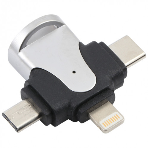 3 en 1 8 broches + USB-C / Type-C + micro USB mâle à l'adaptateur d'alliage de zinc femelle USB 3.0 SH8516526-07
