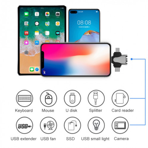 3 en 1 8 broches + USB-C / Type-C + micro USB mâle à l'adaptateur d'alliage de zinc femelle USB 3.0 SH8516526-07