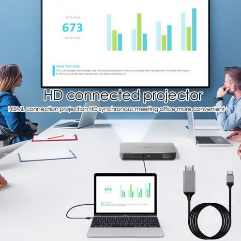 Câble adaptateur convertisseur USB-C / Type-C 3.1 vers HDMI, Câble adaptateur convertisseur USB-C / Type-C 3.1 vers HDMI, longueur : 2 m (noir) SH541B1356-08