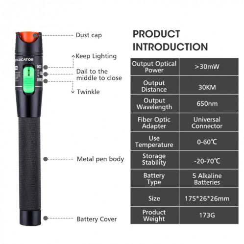 HT-30 30mW Visual Fault Locator Detector Tester Optical Laser Red Light Test Pen SH85501652-08