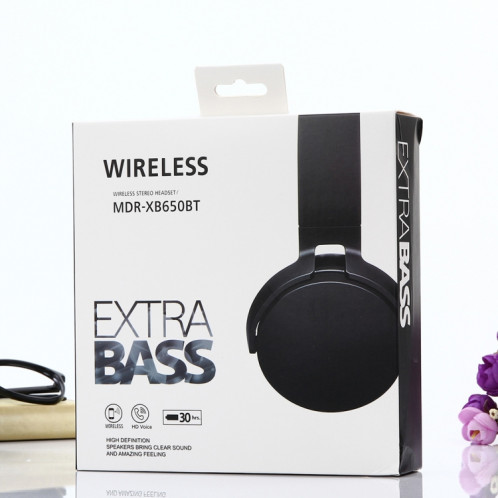 Casque de casque de casque Bluetooth sans fil Stereo de MDR-XB650BT, prise en charge de 3,5 mm d'entrée audio et d'appel mains libres (noir) SH643B1111-07