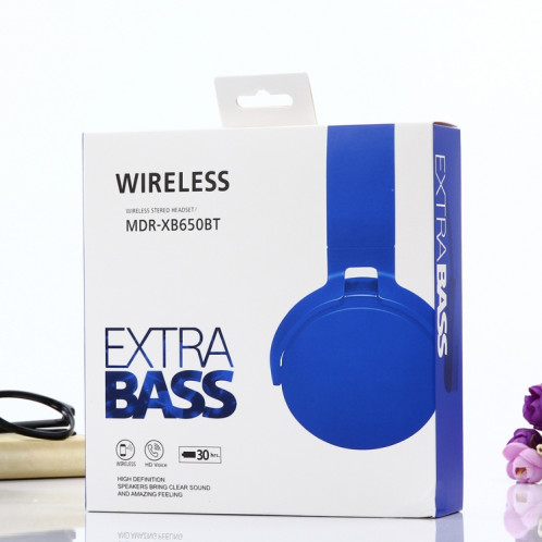 Casque casque Bluetooth Stereo sans fil MDR-XB650BT Pliant STEREO SANS SANSOOTOOTH, prise en charge de 3,5 mm d'entrée audio et d'appel mains libres (bleu) SH643L624-07