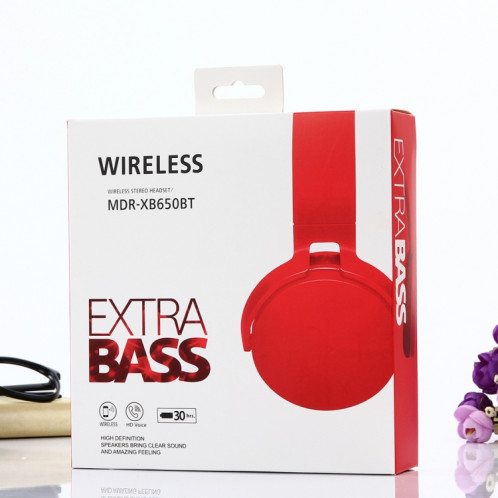 Casque de casque Bluetooth Stereo sans fil MDR-XB650BT Bandeau de Bluetooth Stereo, Support 3.5mm Appel d'entrée et mains libres (rouge) SH643R666-07