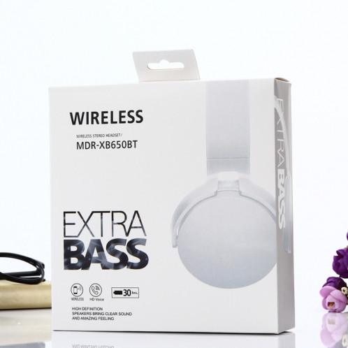 Bandeau de casque Bluetooth Stereo sans fil MDR-XB650BT, prise en charge de 3,5 mm d'entrée audio et d'appel mains libres (blanc) SH643W1668-07