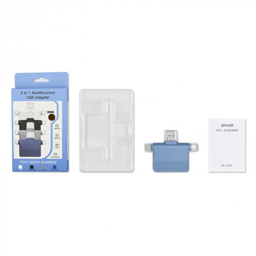 NK-939C 3 en 1 USB à la station d'accueil multifonctionnelle multifonctionnelle USB-C / Type-C + 8pin (bleu) SH742L490-06