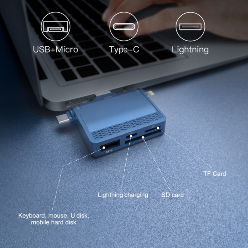 NK-939C 3 en 1 USB à la station d'accueil multifonctionnelle multifonctionnelle USB-C / Type-C + 8pin (bleu) SH742L490-06